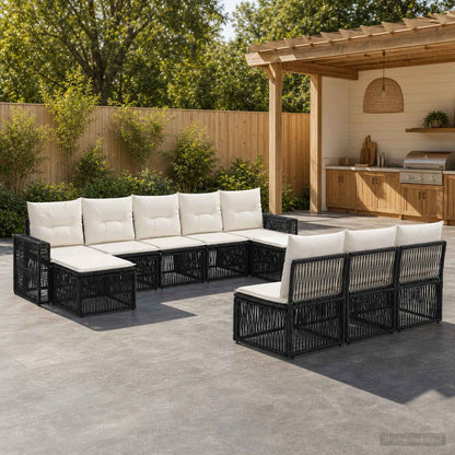 Set Divano da Giardino 10 pcs Nero e Bianco Crema polyrattan | homemem39