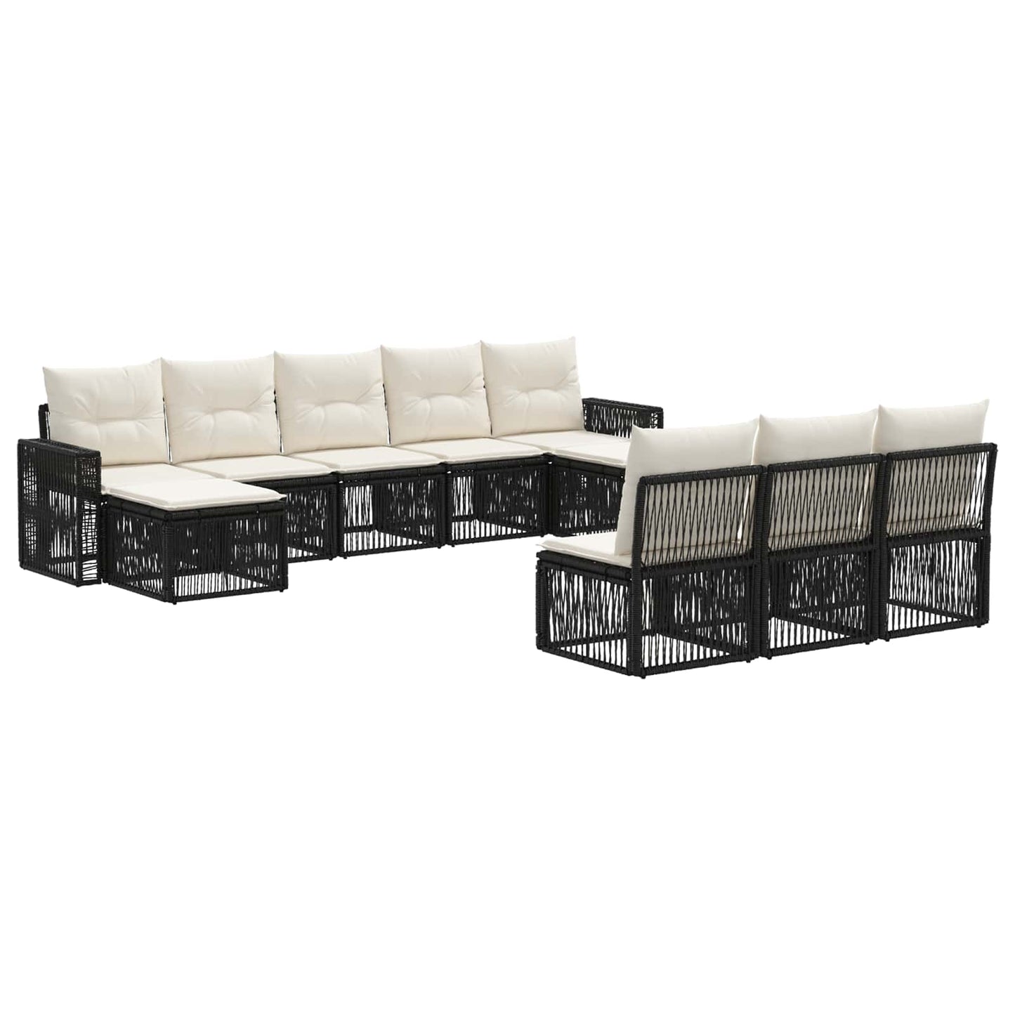 Set Divano da Giardino 10 pcs Nero e Bianco Crema polyrattan | homemem39