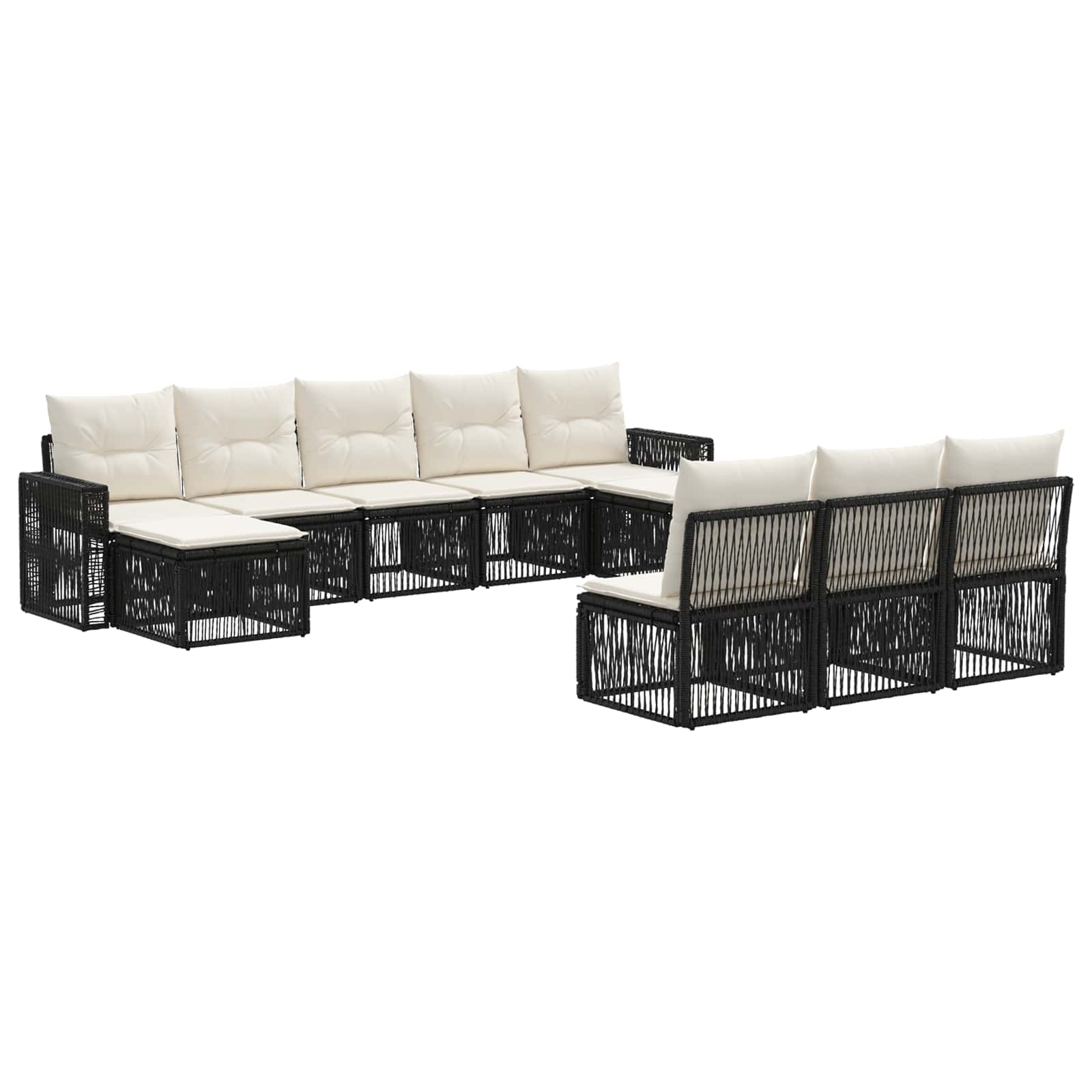 Set Divano da Giardino 10 pcs Nero e Bianco Crema polyrattan | homemem39