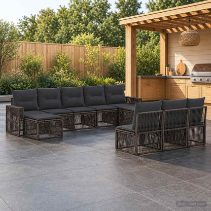Set Divano da Giardino 10 pcs Grigio e Grigio Scuro polyrattan | homemem39