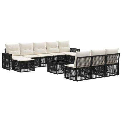 Set Divano da Giardino 11 pcs Nero e Bianco Crema polyrattan | homemem39