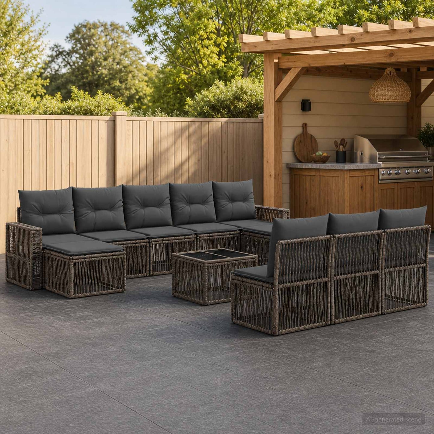 Set Divano da Giardino 11 pcs Grigio e Grigio Scuro polyrattan | homemem39