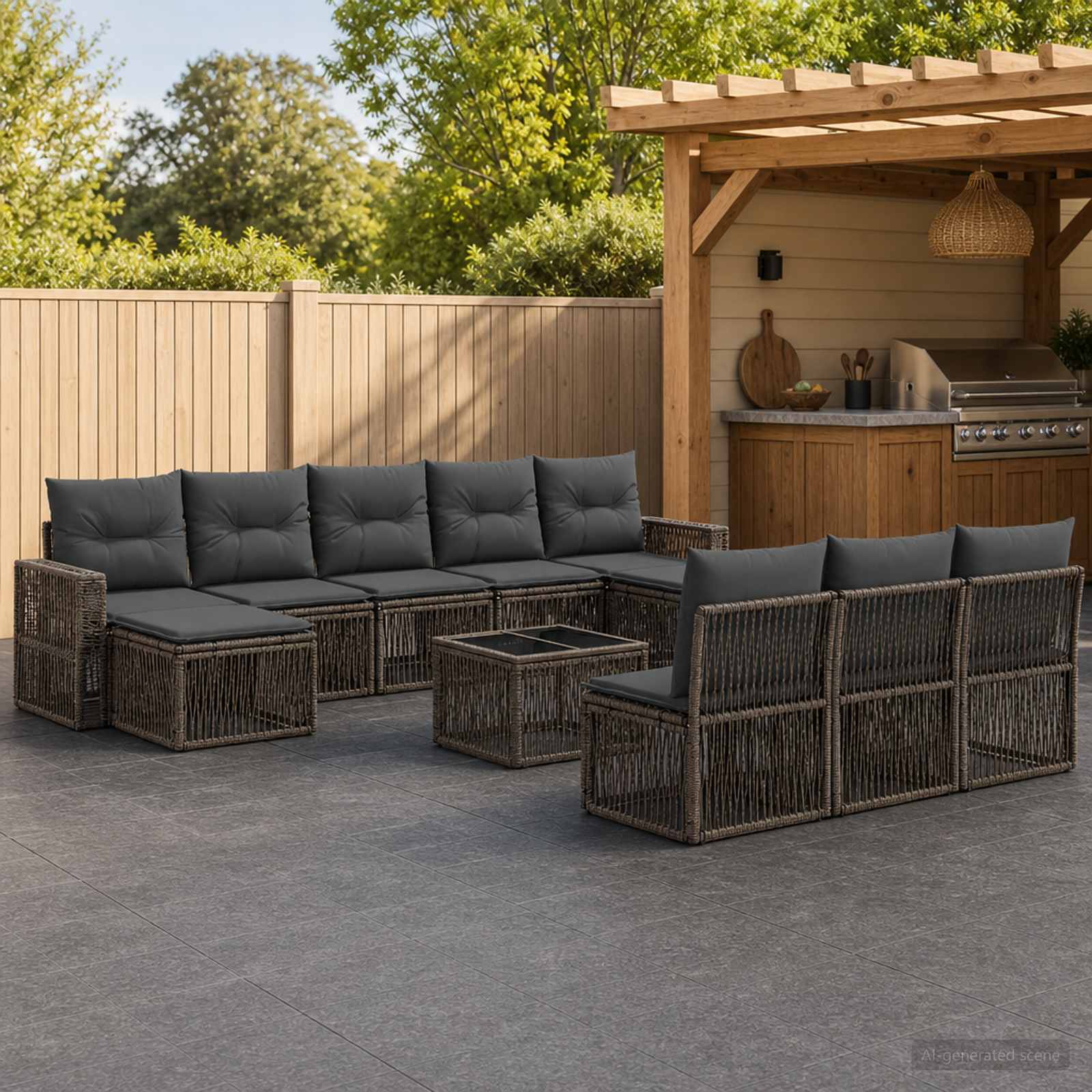 Set Divano da Giardino 11 pcs Grigio e Grigio Scuro polyrattan | homemem39