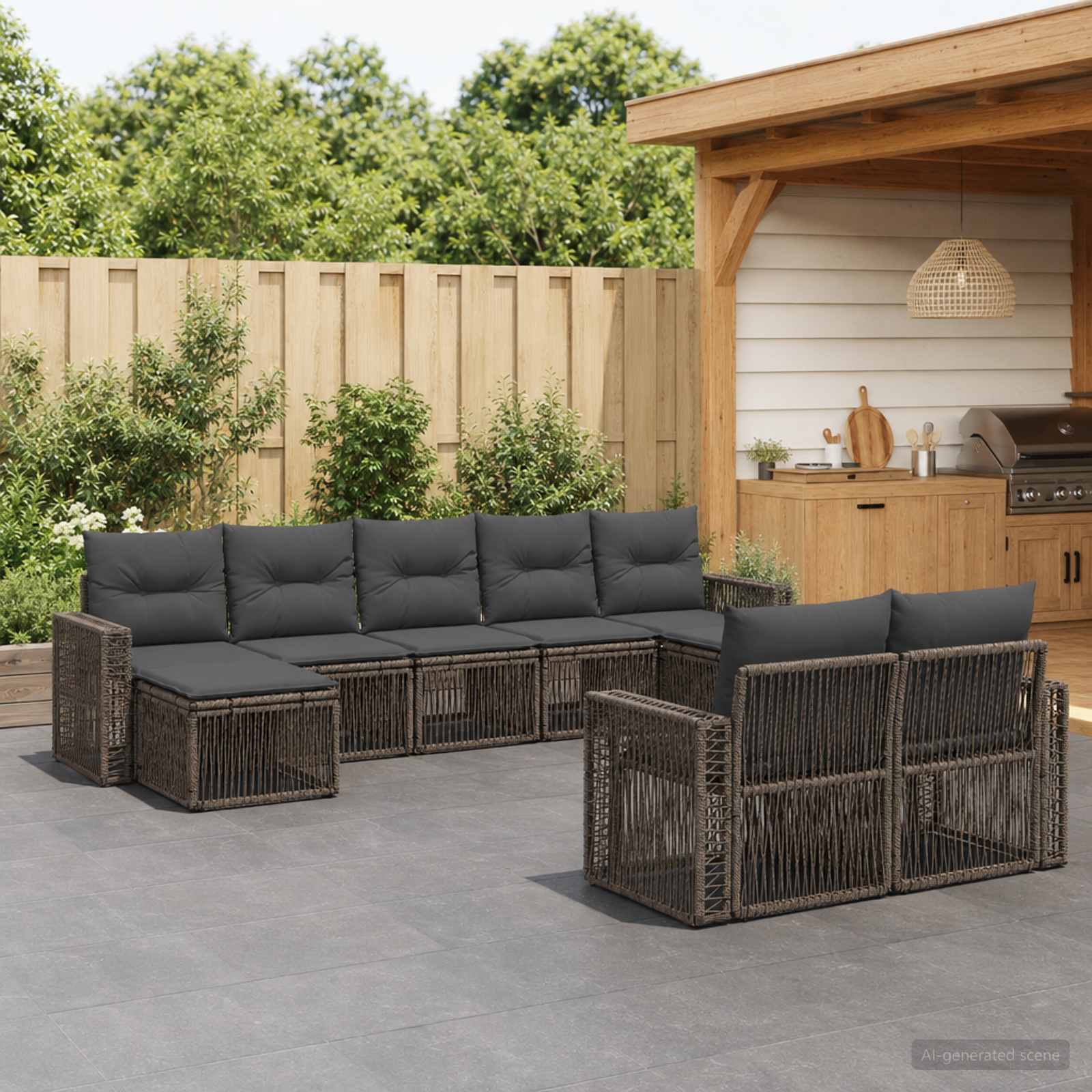 Set Divano da Giardino 9 pcs Grigio e Grigio Scuro polyrattan | homemem39