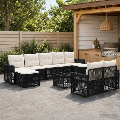 Set Divano da Giardino 10 pcs Nero e Bianco Crema polyrattan | homemem39