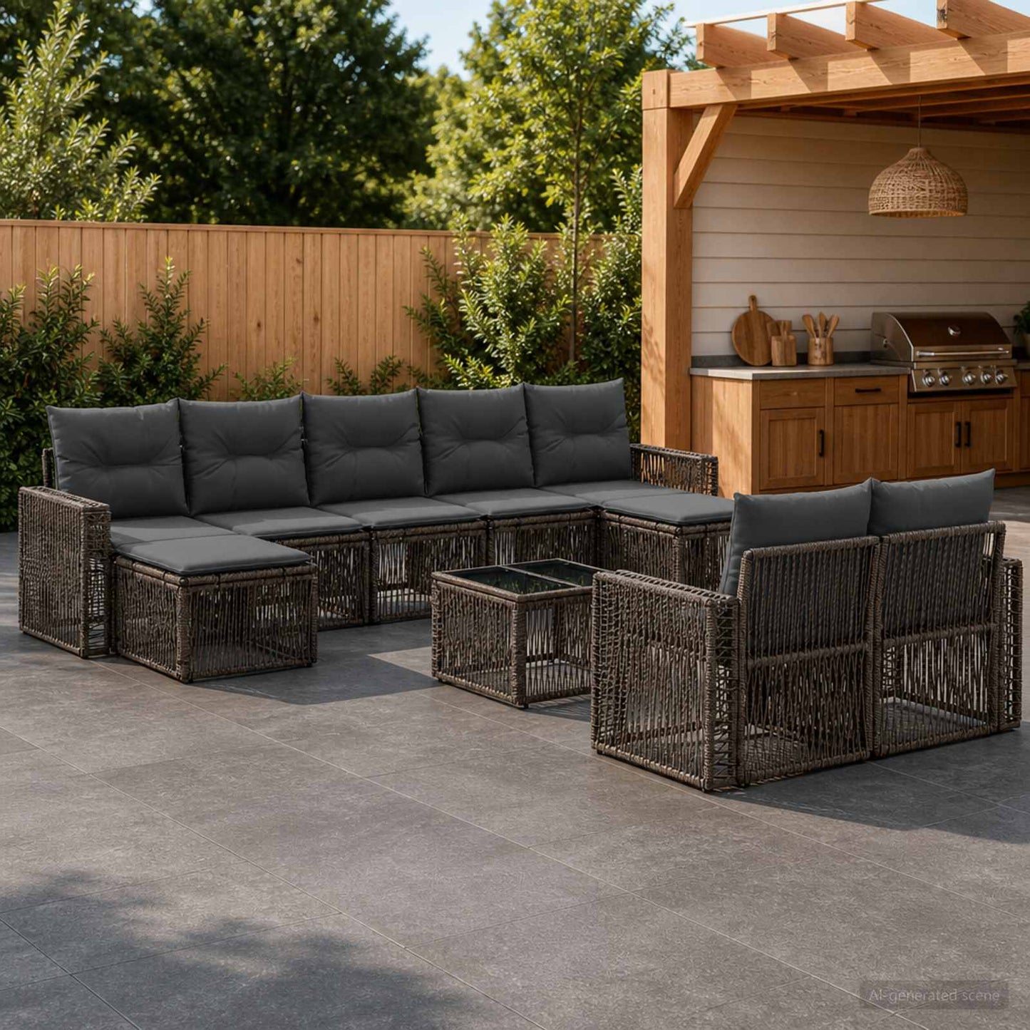 Set Divano da Giardino 10 pcs Grigio e Grigio Scuro polyrattan | homemem39