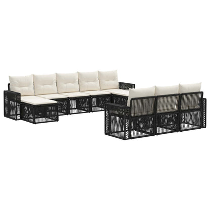 Set Divano da Giardino 10 pcs Nero e Bianco Crema polyrattan | homemem39