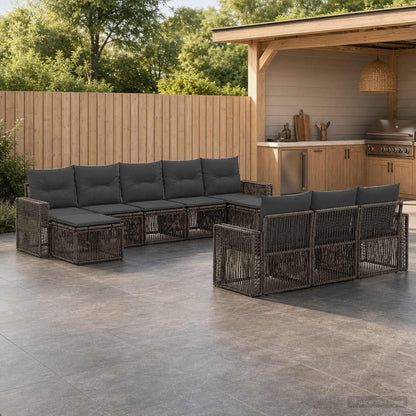 Set Divano da Giardino 10 pcs Grigio e Grigio Scuro polyrattan | homemem39
