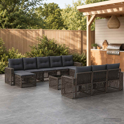 Set Divano da Giardino 11 pcs Grigio e Grigio Scuro polyrattan | homemem39