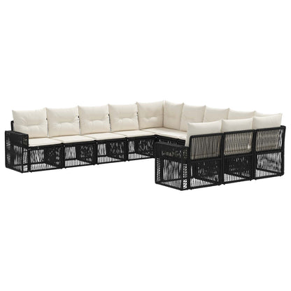 Set Divano da Giardino 11 pcs Nero e Bianco Crema polyrattan | homemem39