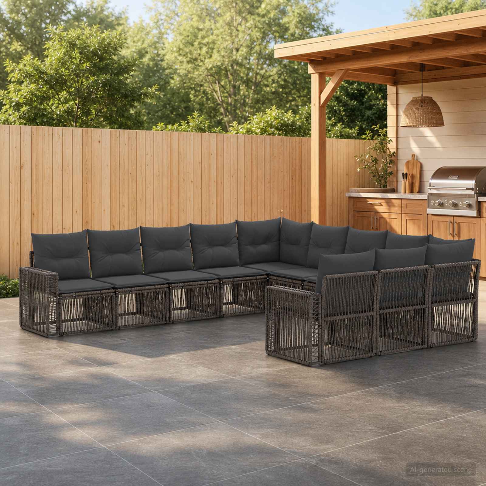 Set Divano da Giardino 11 pcs Grigio e Grigio Scuro polyrattan | homemem39
