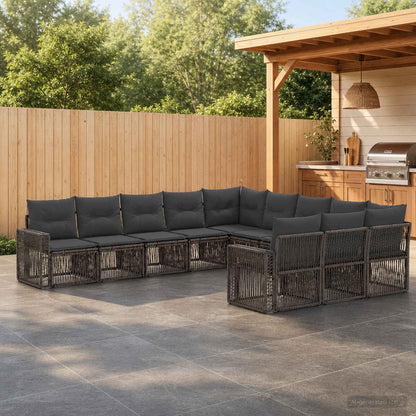 Set Divano da Giardino 11 pcs Grigio e Grigio Scuro polyrattan | homemem39