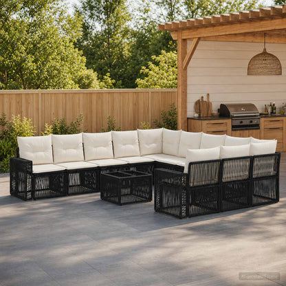 Set Divano da Giardino 12 pcs Nero e Bianco Crema polyrattan | homemem39
