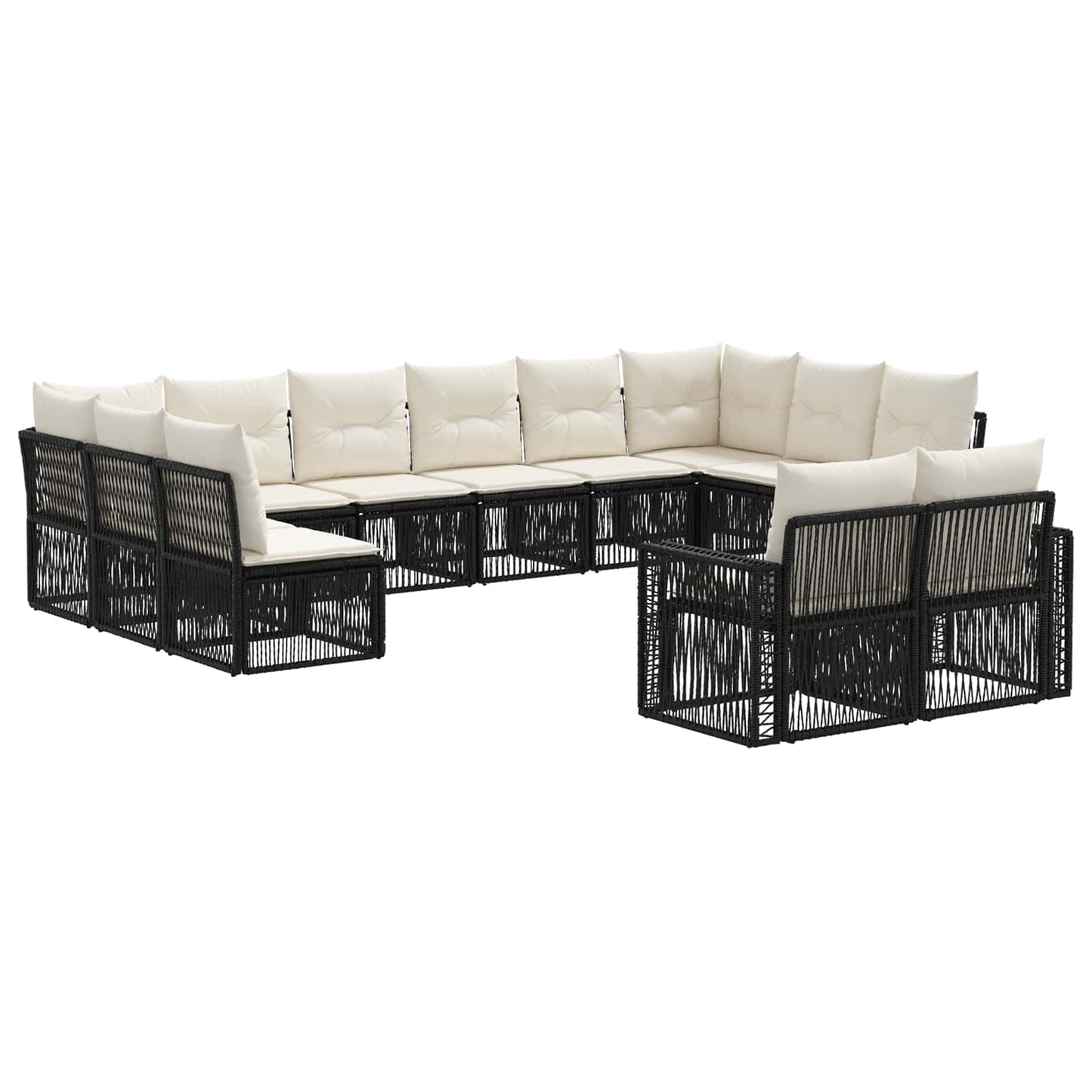 Set Divano da Giardino 12 pcs Nero e Bianco Crema polyrattan | homemem39