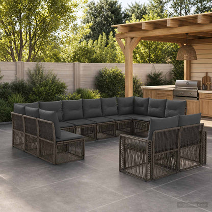 Set Divano da Giardino 12 pcs Grigio e Grigio Scuro polyrattan | homemem39