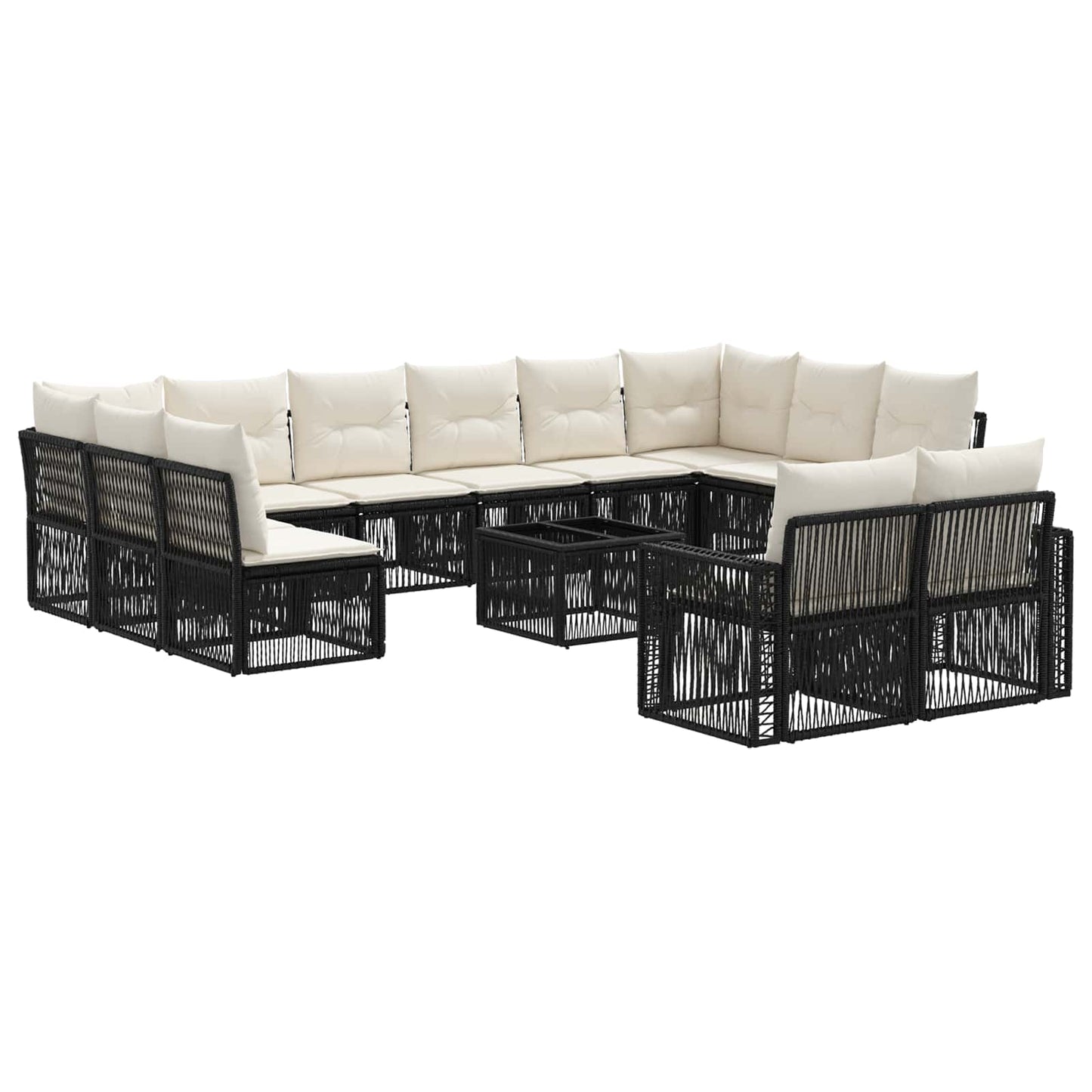 Set Divano da Giardino 13 pcs Nero e Bianco Crema polyrattan | homemem39