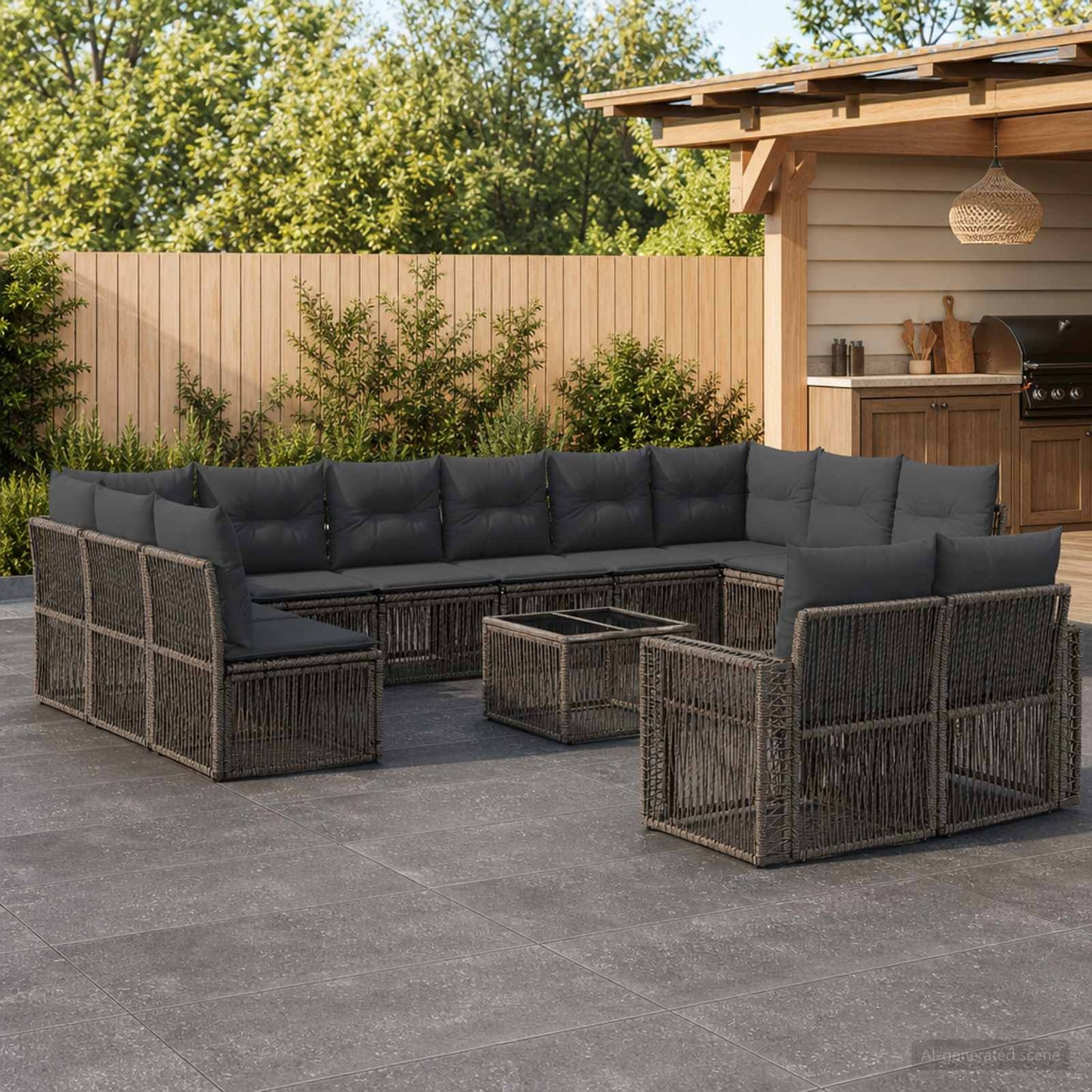 Set Divano da Giardino 13 pcs Grigio e Grigio Scuro polyrattan | homemem39