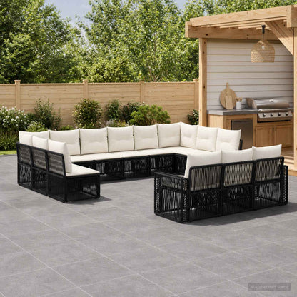 Set Divano da Giardino 13 pcs Nero e Bianco Crema polyrattan | homemem39