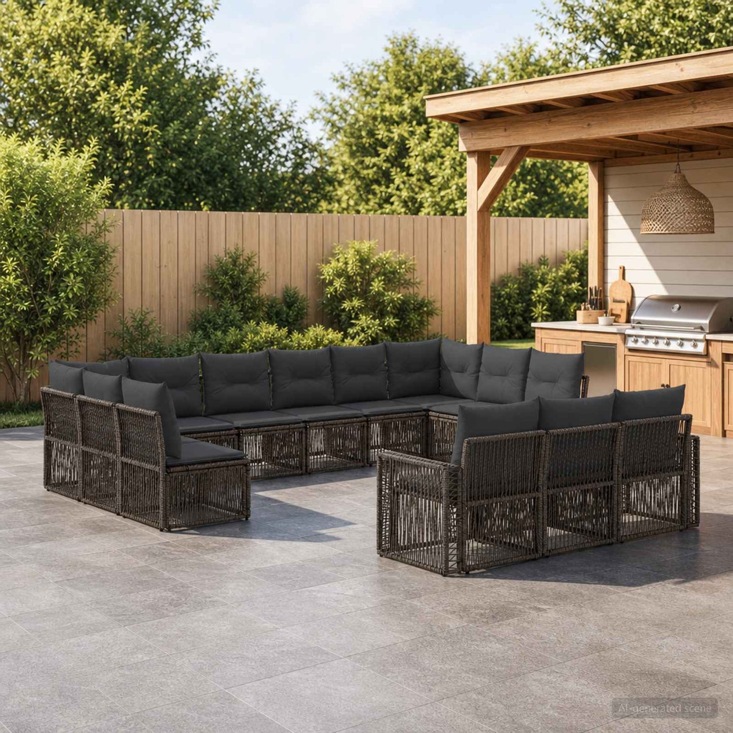 Set Divano da Giardino 13 pcs Grigio e Grigio Scuro polyrattan | homemem39