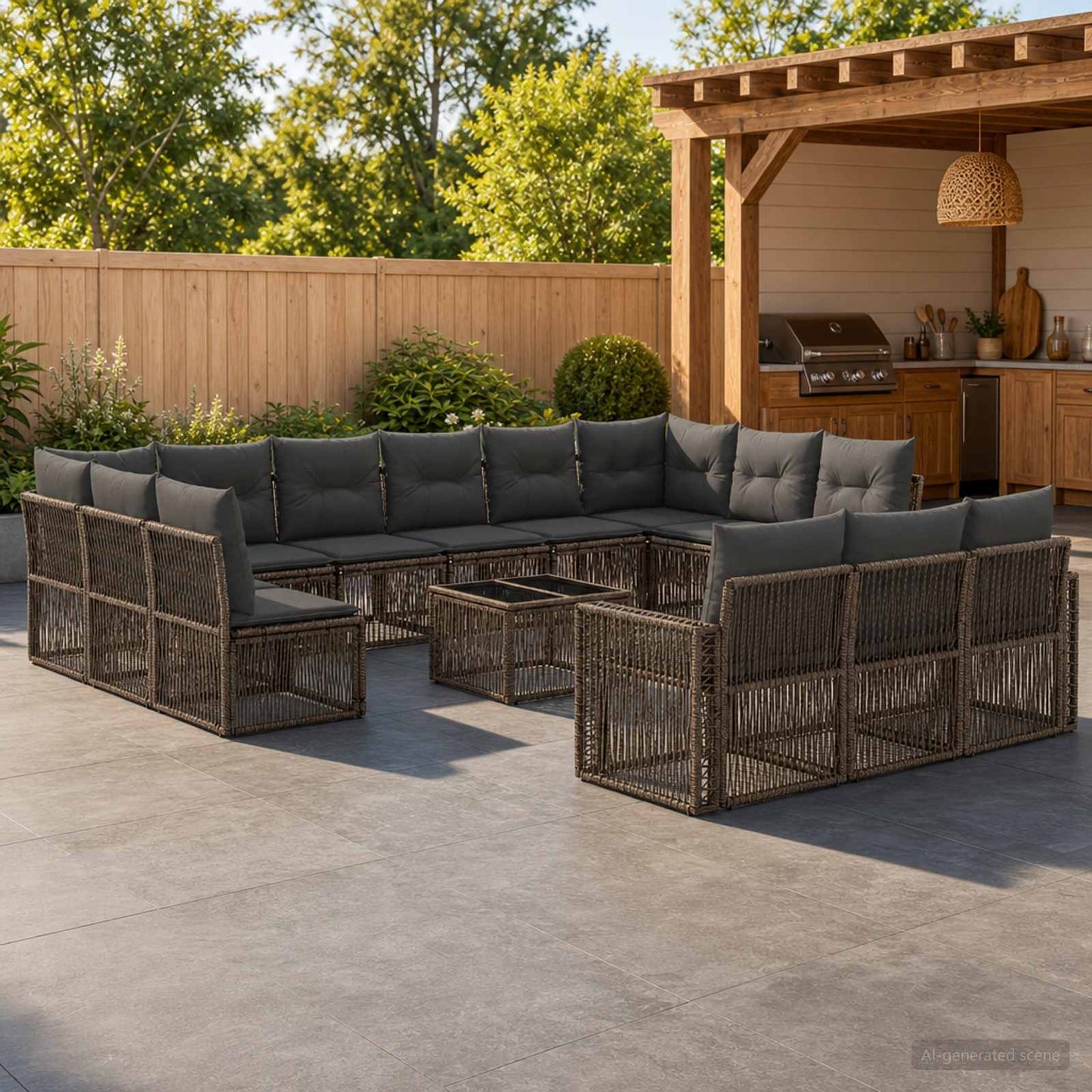 Set Divano da Giardino 14 pz Grigio e Grigio Scuro polyrattan