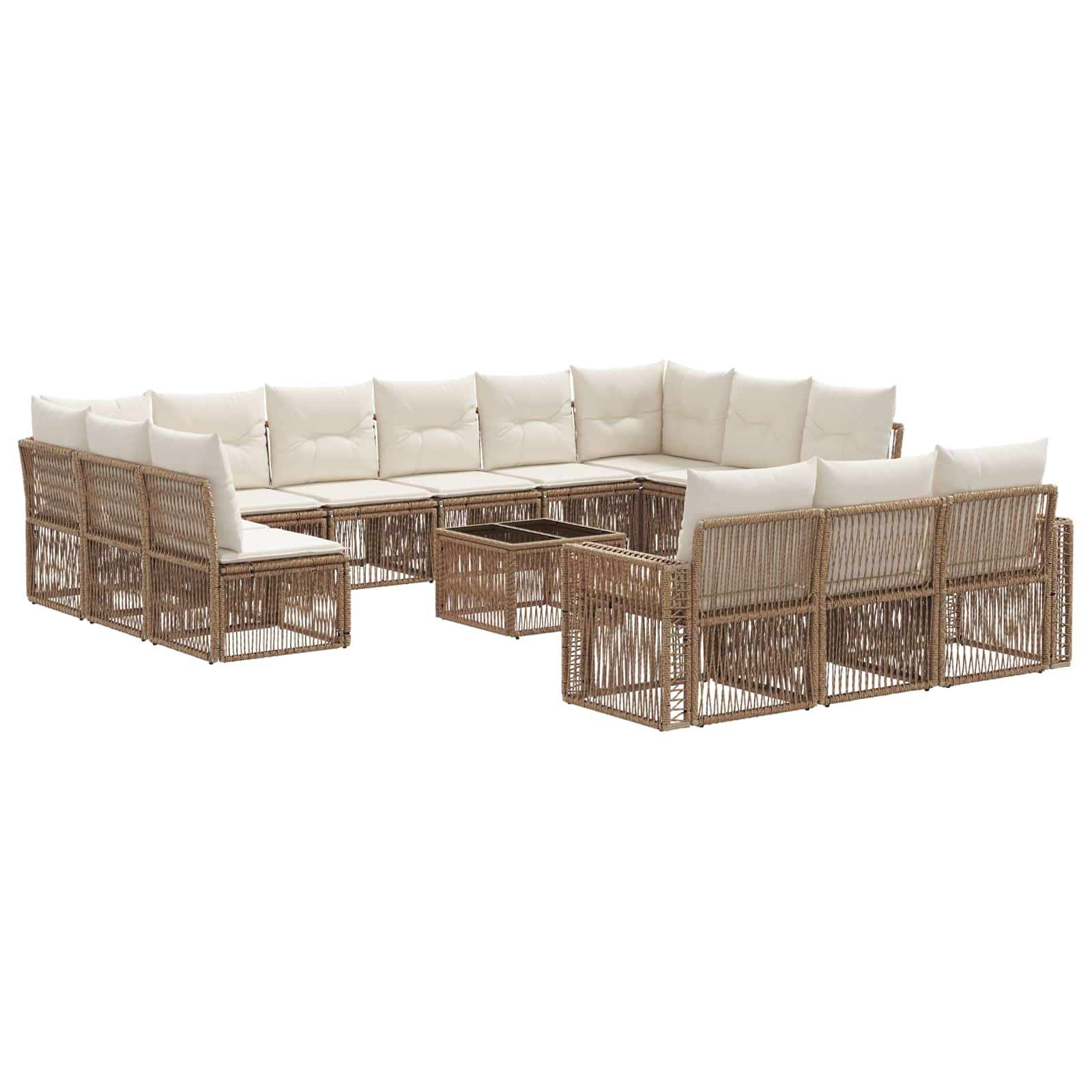 Set Divano da Giardino 14 pcs Beige e Bianco Crema polyrattan | homemem39