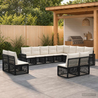 Set Divano da Giardino 12 pcs Nero e Bianco Crema polyrattan | homemem39