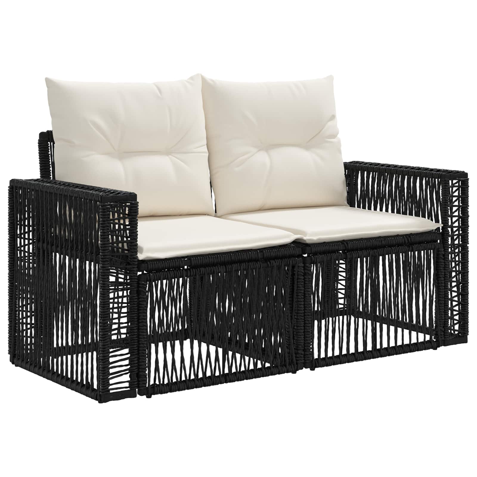 Set Divano da Giardino 12 pcs Nero e Bianco Crema polyrattan | homemem39