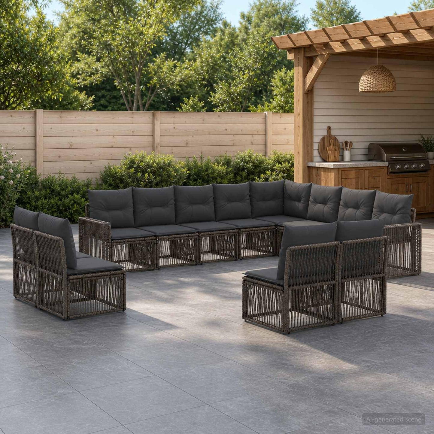 Set Divano da Giardino 12 pcs Grigio e Grigio Scuro polyrattan | homemem39