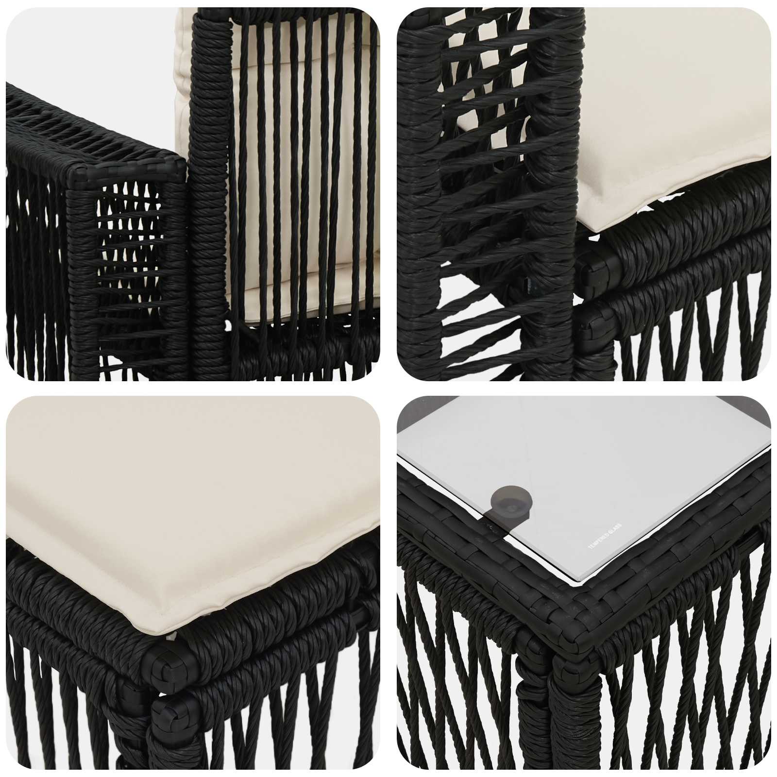 Set Divano da Giardino 13 pcs Nero e Bianco Crema polyrattan | homemem39