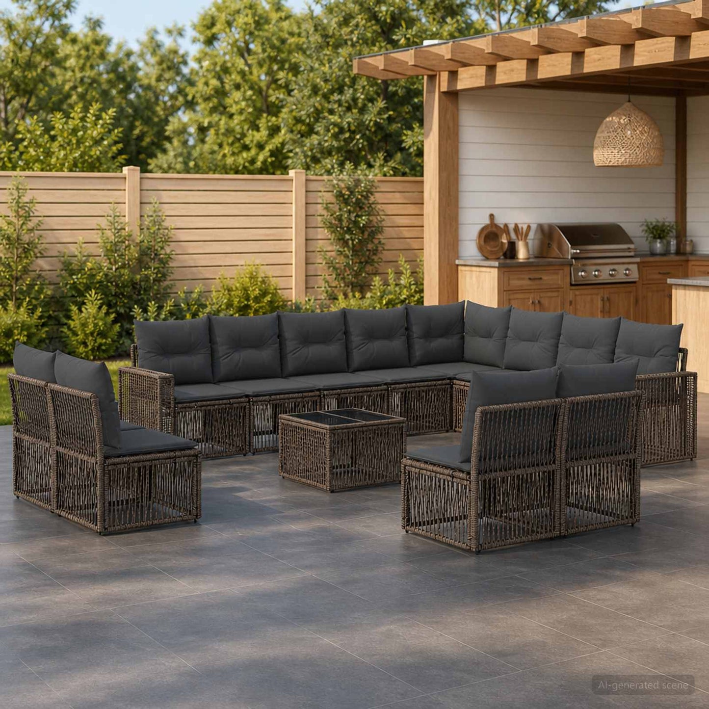 Set Divano da Giardino 13 pz Grigio e Grigio Scuro polyrattan