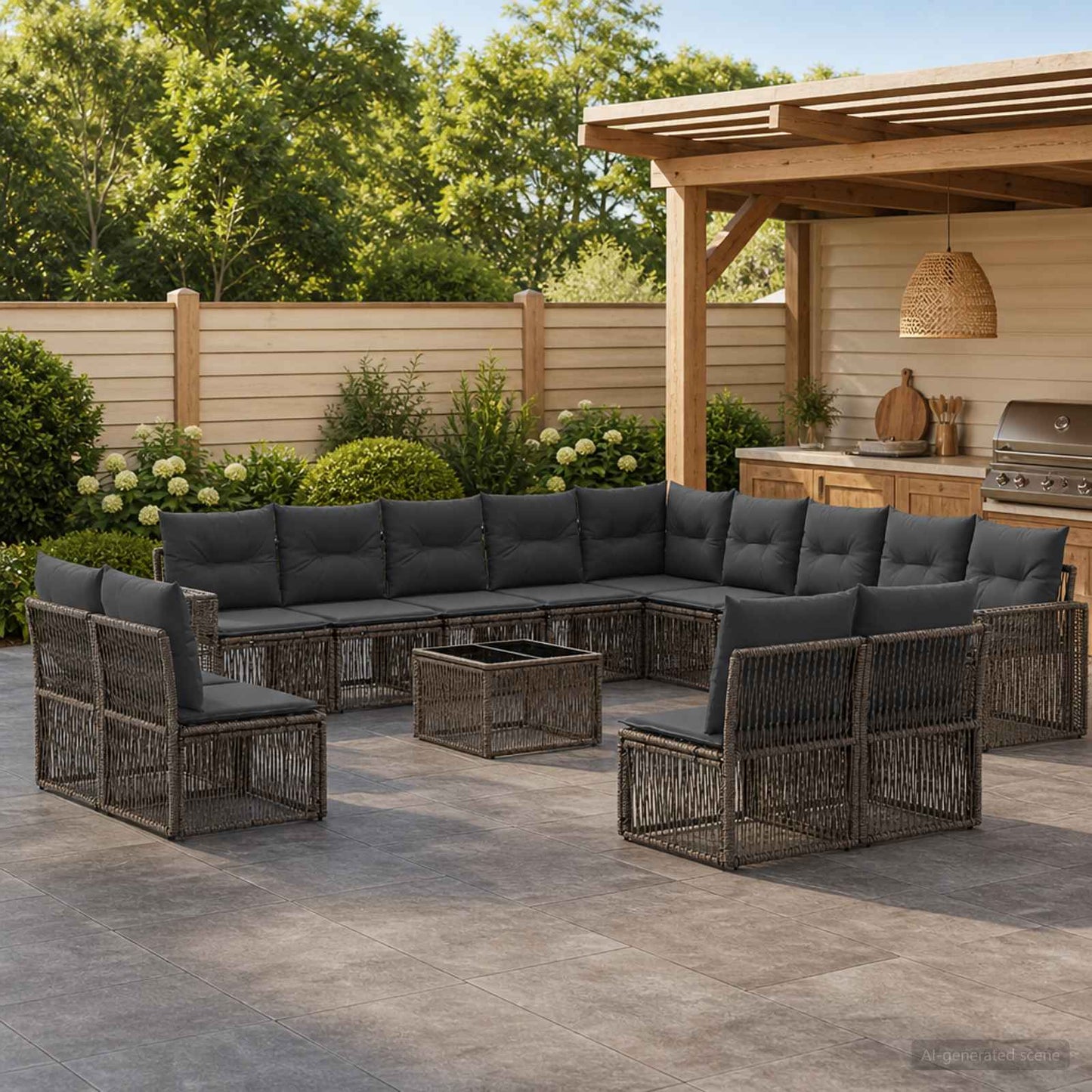 Set Divano da Giardino 14 pcs Grigio e Grigio Scuro polyrattan | homemem39
