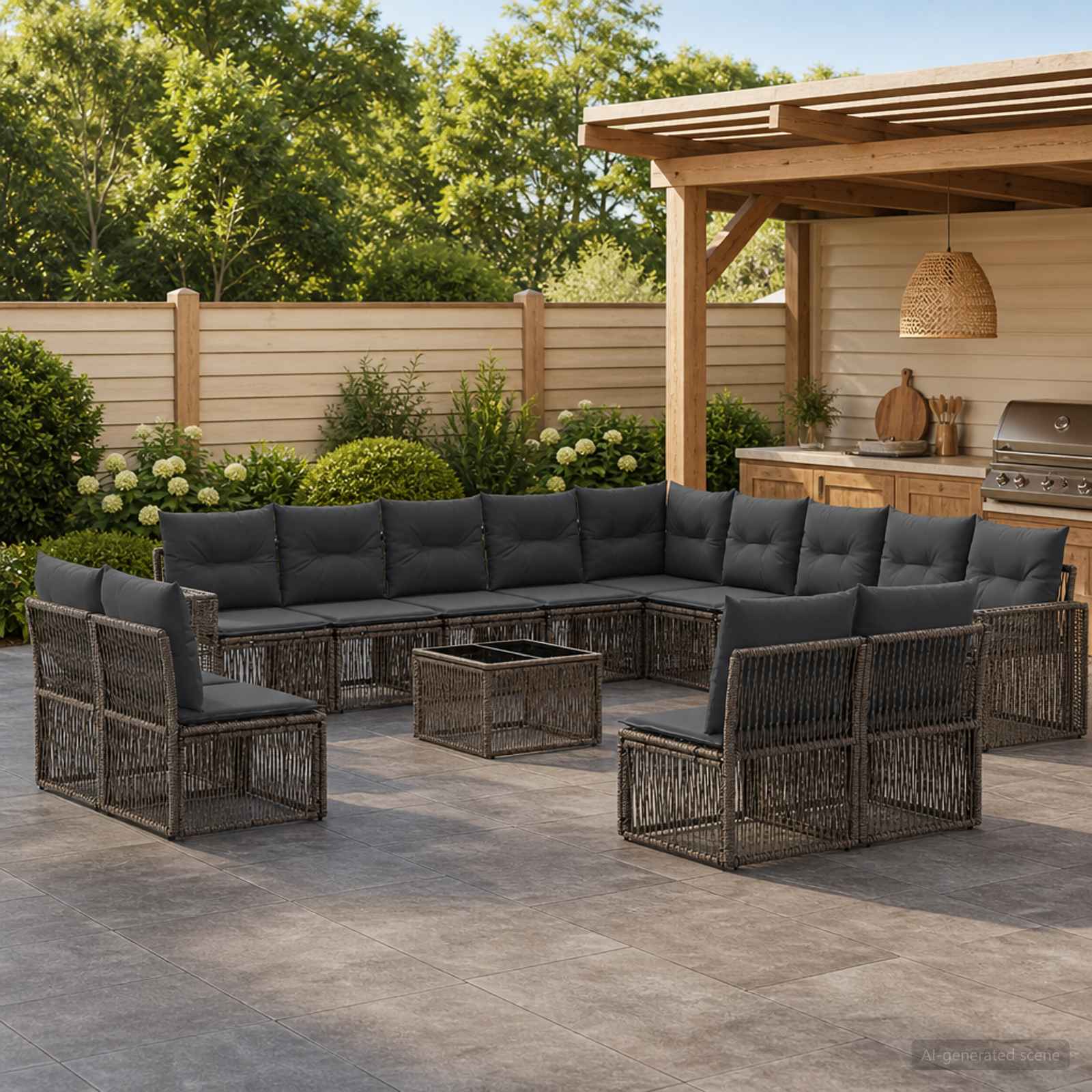 Set Divano da Giardino 14 pcs Grigio e Grigio Scuro polyrattan | homemem39