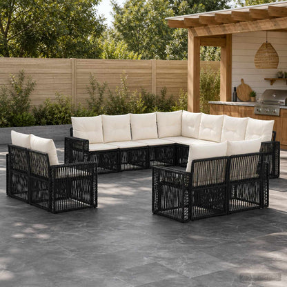 Set Divano da Giardino 11 pcs Nero e Bianco Crema polyrattan | homemem39