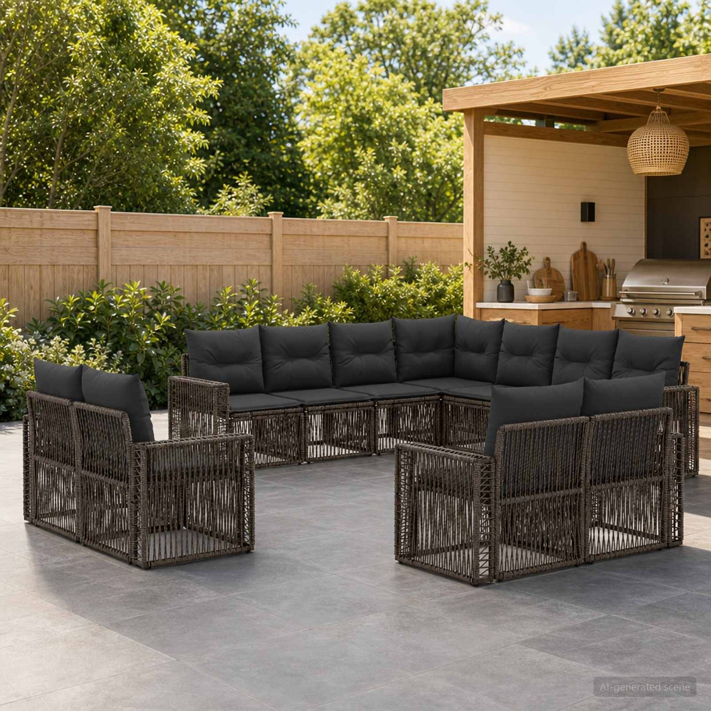 Set Divano da Giardino 11 pcs Grigio e Grigio Scuro polyrattan | homemem39