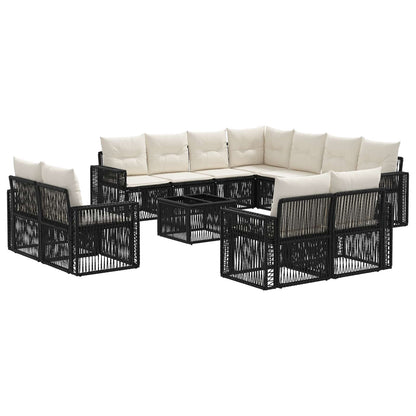 Set Divano da Giardino 12 pcs Nero e Bianco Crema polyrattan | homemem39