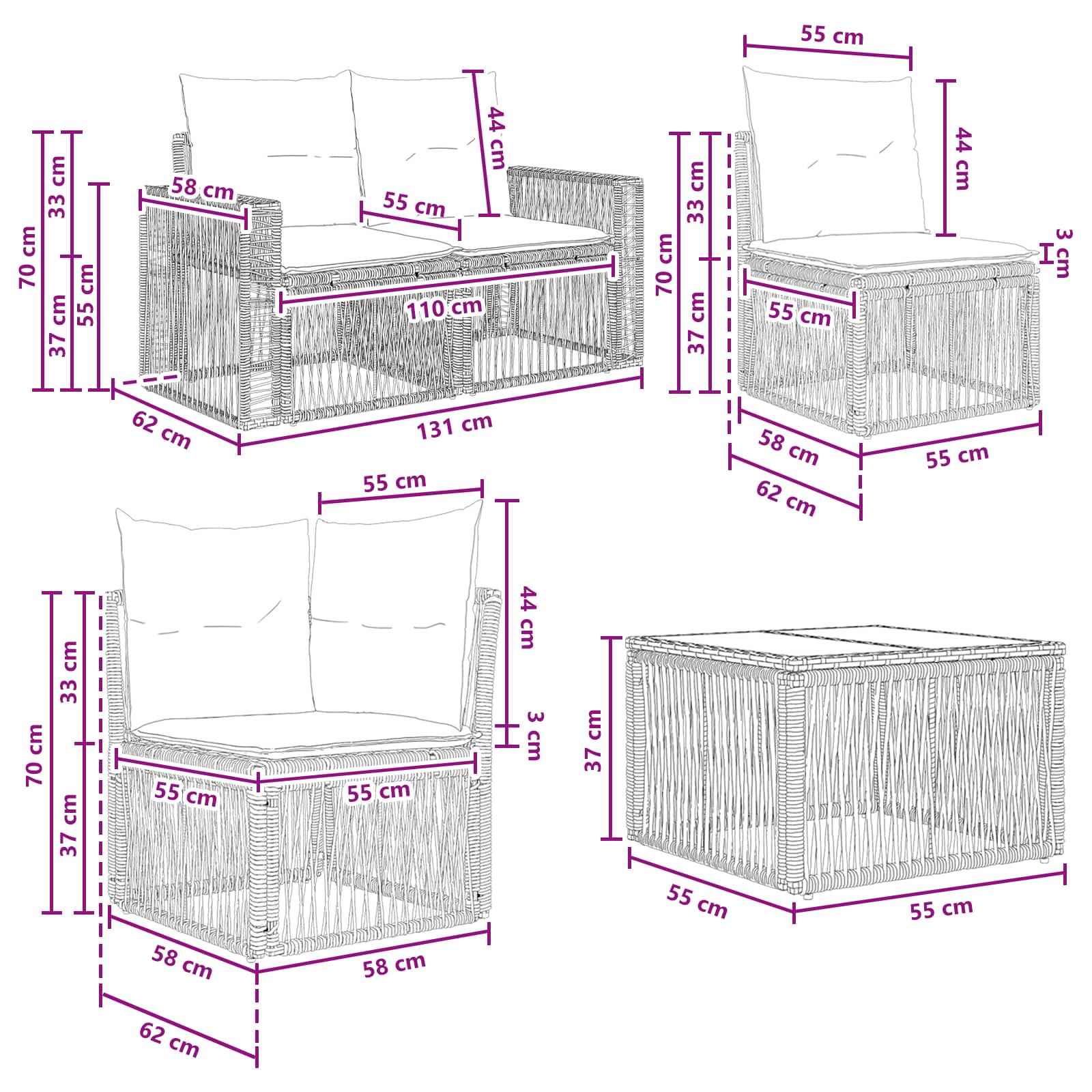 Set Divano da Giardino 12 pcs Nero e Bianco Crema polyrattan | homemem39