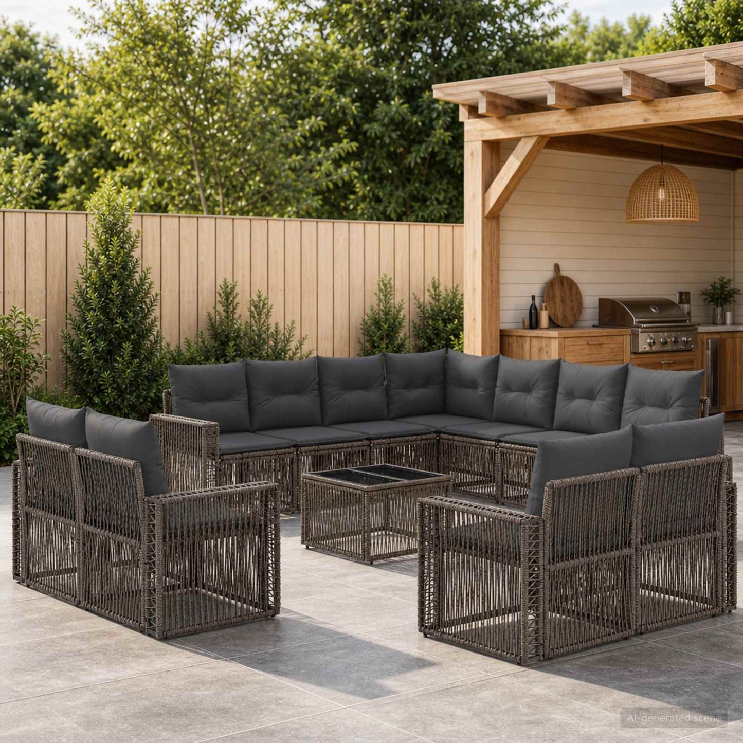 Set Divano da Giardino 12 pcs Grigio e Grigio Scuro polyrattan | homemem39