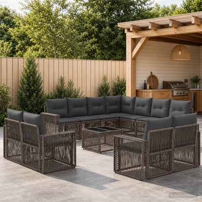 Set Divano da Giardino 12 pcs Grigio e Grigio Scuro polyrattan | homemem39