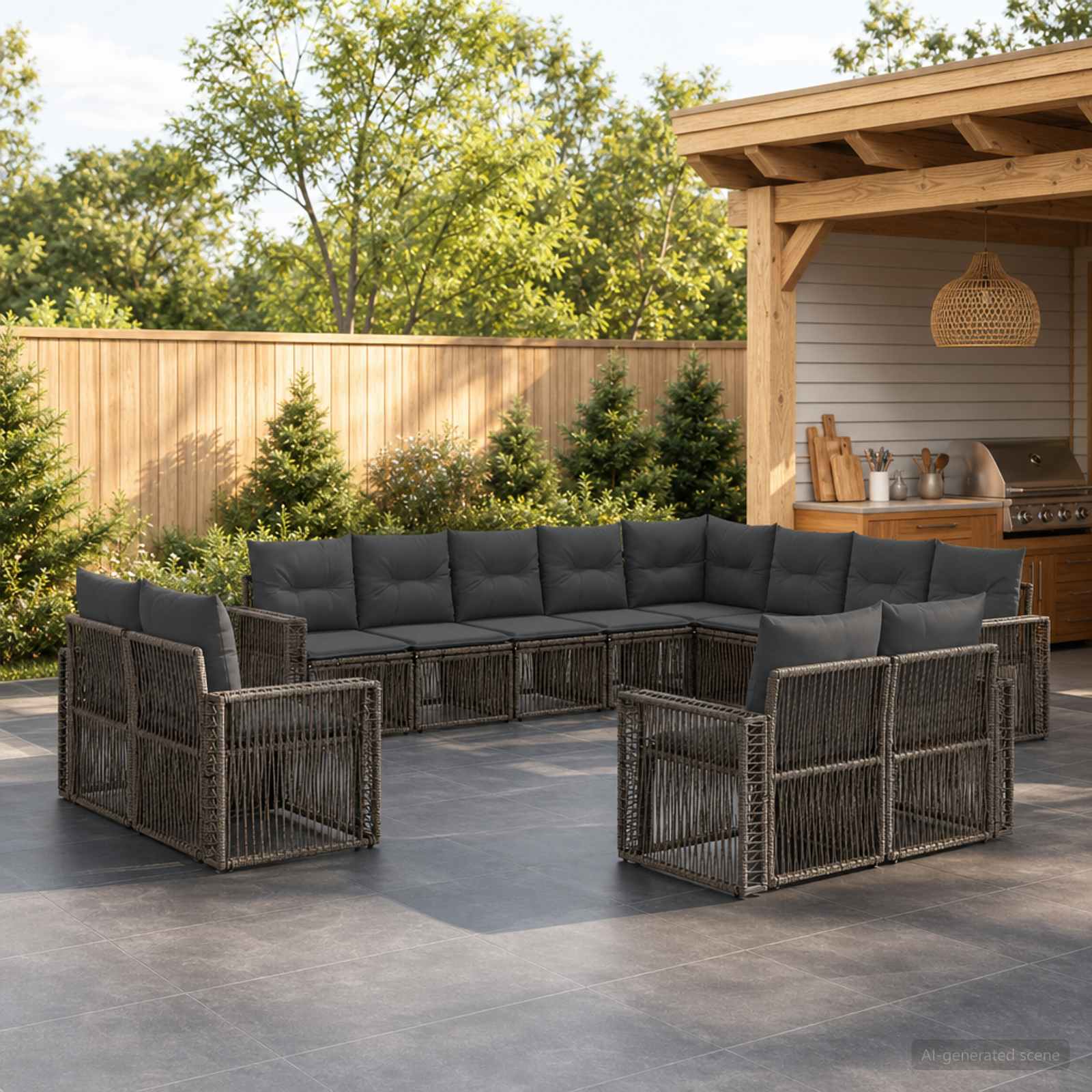 Set Divano da Giardino 12 pcs Grigio e Grigio Scuro polyrattan | homemem39