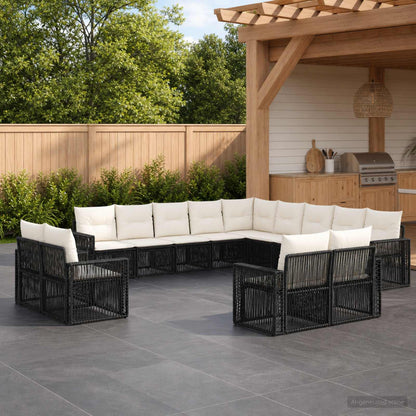 Set Divano da Giardino 13 pcs Nero e Bianco Crema polyrattan | homemem39