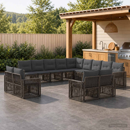 Set Divano da Giardino 13 pcs Grigio e Grigio Scuro polyrattan | homemem39