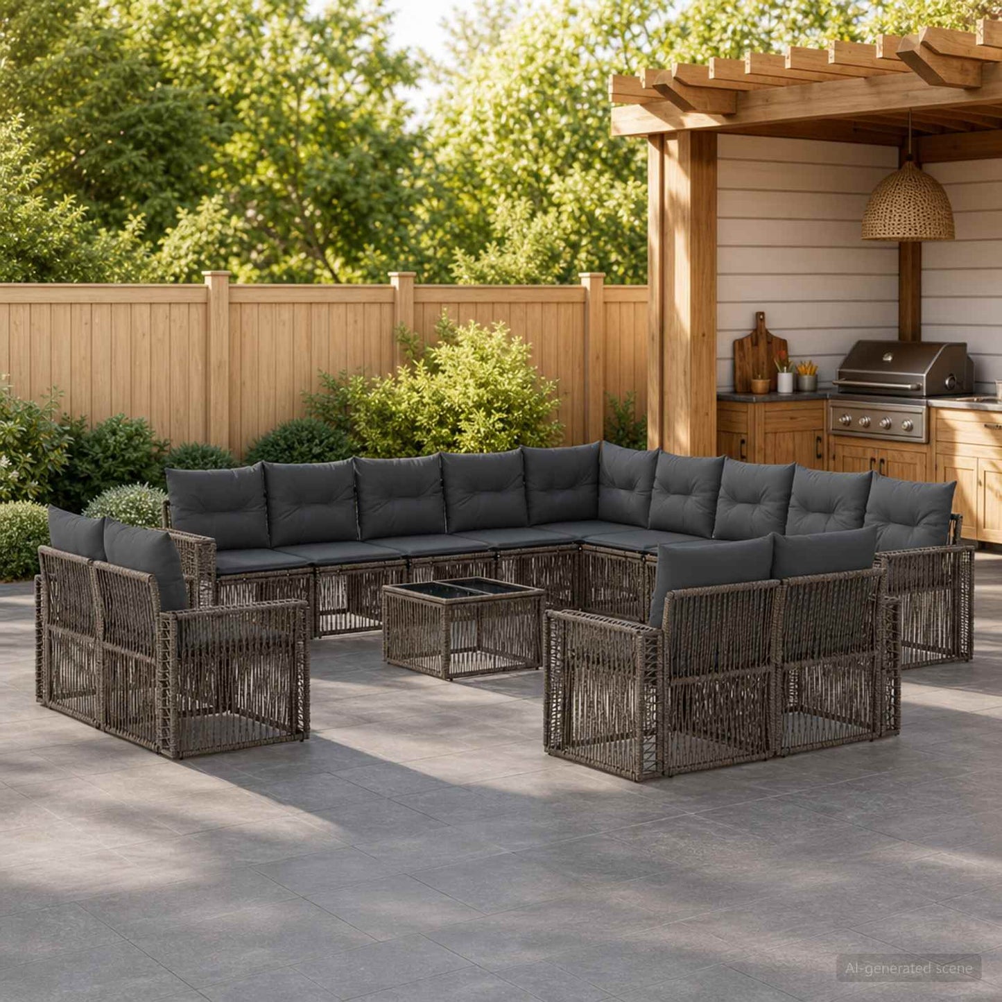 Set Divano da Giardino 14 pcs Grigio e Grigio Scuro polyrattan | homemem39