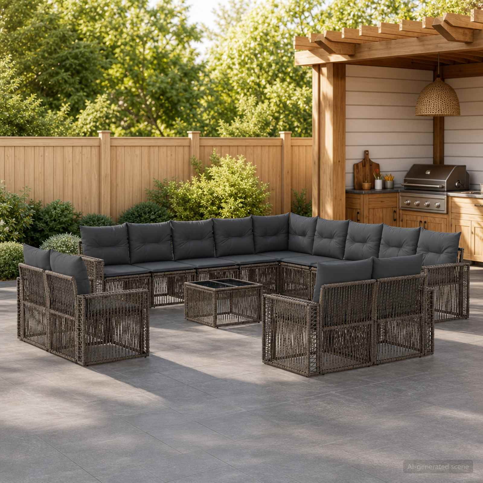 Set Divano da Giardino 14 pcs Grigio e Grigio Scuro polyrattan | homemem39