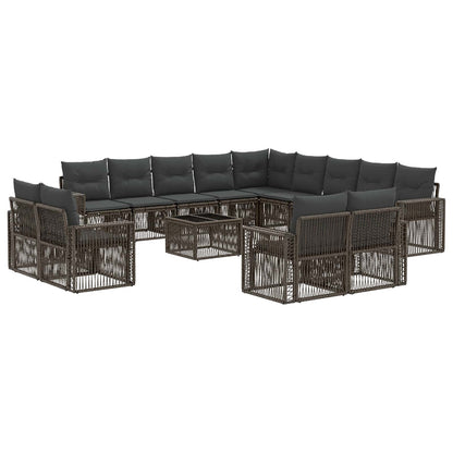 Set Divano da Giardino 14 pcs Grigio e Grigio Scuro polyrattan | homemem39