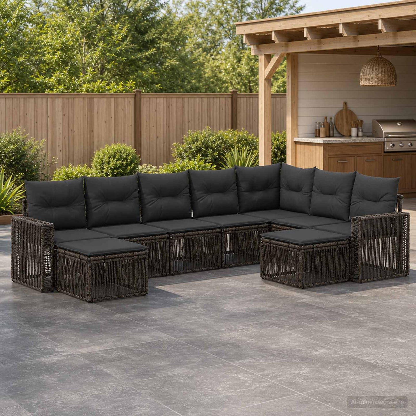 Set Divano da Giardino 9 pcs Grigio e Grigio Scuro polyrattan | homemem39