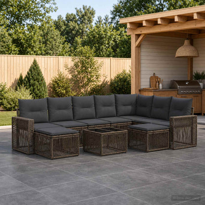 Set Divano da Giardino 10 pcs Grigio e Grigio Scuro polyrattan | homemem39