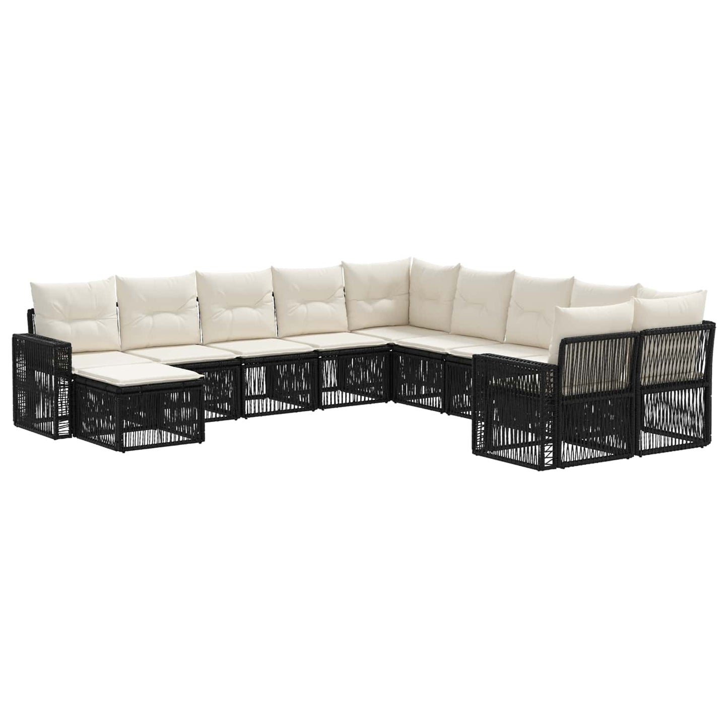 Set Divano da Giardino 11 pcs Nero e Bianco Crema polyrattan | homemem39