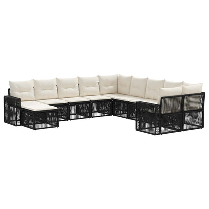 Set Divano da Giardino 11 pcs Nero e Bianco Crema polyrattan | homemem39