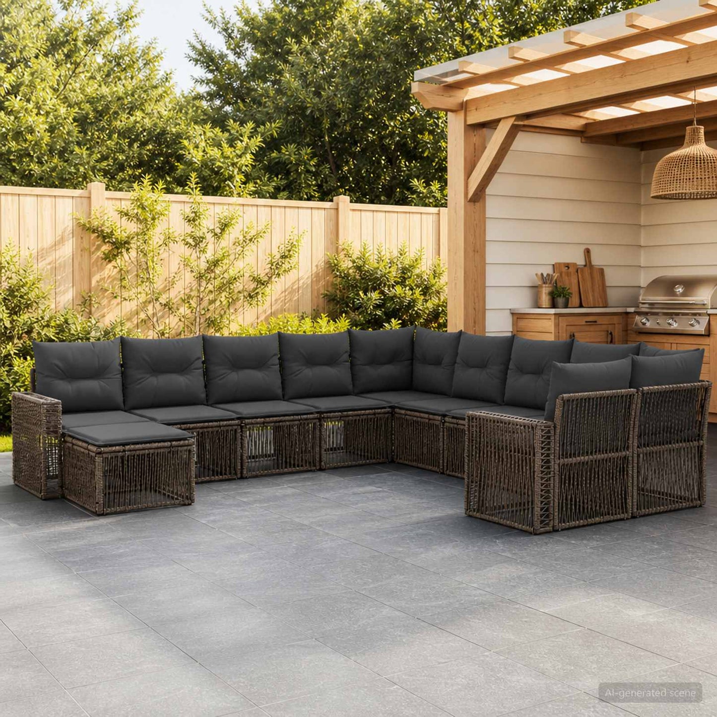 Set Divano da Giardino 11 pcs Grigio e Grigio Scuro polyrattan | homemem39
