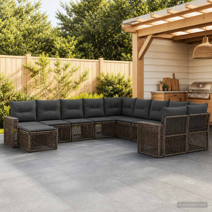 Set Divano da Giardino 11 pcs Grigio e Grigio Scuro polyrattan | homemem39